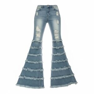 Stylish Blue Flare Jeans with Distressed Details